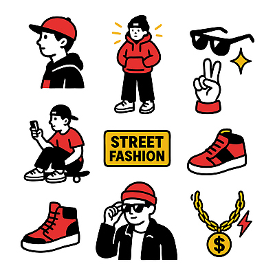 무료이미지 캐릭터 모자 옷 포즈 신발 티셔츠 일러스트 장신구 캐주얼 선글라스 유행 도시 스케이트보드 쇠사슬 모던 스타일 스트리트패션 일러캐릭터 AI파일 잡화 패션 안경 셔츠 보드_스포츠 파일형식 벡터