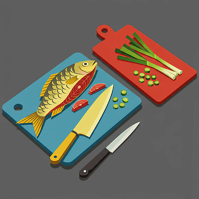 JPG 일러스트 재료 주방용품 도마 어류 요리 주방 식사 칼 준비 레시피 파 손질 건강식 색감 국내일러스트 AI일러스트 AI콘텐츠 음식 생활용품 채소 수중동물 파일형식