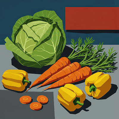 JPG 컬러 다이어트 채소 일러스트 재료 자연 탁자 피망 요리 주황색 식사 당근 신선 준비 양배추 건강식 신선도 풍요 비건 국내일러스트 AI일러스트 AI콘텐츠 음식 가구 컨셉 뿌리채소 건강 생태계 채식주의자 파일형식