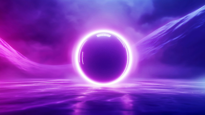 JPG 편집이미지 컬러 자연 밤하늘 조명 형상 풍경 물 빛 보라색 원형 수면 분위기 신비 뷰티풀 사이버펑크 이미지편집 AI컴퓨터그래픽 AI콘텐츠 자연요소 도형 컨셉 하늘 야간 생태계 파일형식 SF