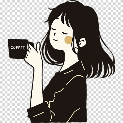 편집이미지 여자 행복 여유 커피 음료 표정 일상 머리카락 카페 편안함 즐거움 모던 PNG 스타일 차분 감정 컨셉 사람 라이프 머리 상점 감각 파일형식 생활 신체부위