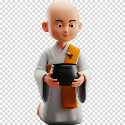 전통 식기 종교 컬러 컨셉 미술 사람 승려 그림 파일형식 동자승 캐릭터 전통의상 귀여움 컵 흰색 주황색 불교 문화 애니메이션 오브젝트 표현 어린이 초상화 조형물 편집이미지 PNG
