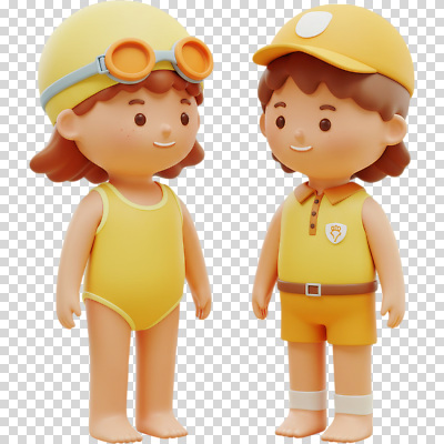 편집이미지 캐릭터 모자 수영복 어린이 물놀이 놀이 대화 웃음 해변 여름 노란색 수영 즐거움 애니메이션 PNG 잡화 옷 계절 감정 바다 컬러 표정 말하기 사람 수상스포츠 파일형식