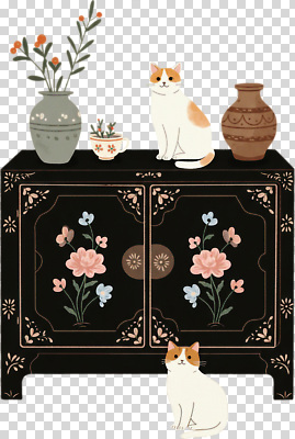 식물 편집이미지 디자인 화분 꽃무늬 자연 주택 인테리어 평화 귀여움 고양이 빈티지 항아리 장식장 PNG 아기자기 꽃 가구 컨셉 무늬 포유류 건물 반려동물 도자기 생태계 파일형식