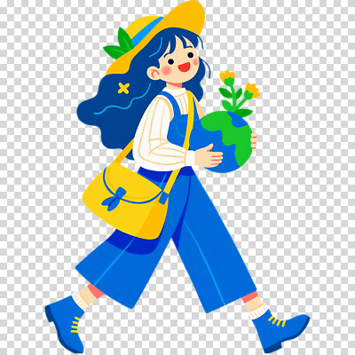 식물 편집이미지 여자 행복 지구 컬러 자연 따뜻함 미소 걷기 환경 친환경 생태계 PNG 감정 모션 표정 사람 파일형식