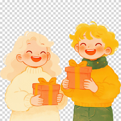 계절 감정 상의 관계 표정 선물 사람 상자 파일형식 어린이 웃음 외투 행복 친구 선물상자 따뜻함 겨울 즐거움 기쁨 색감 동화 편집이미지 PNG