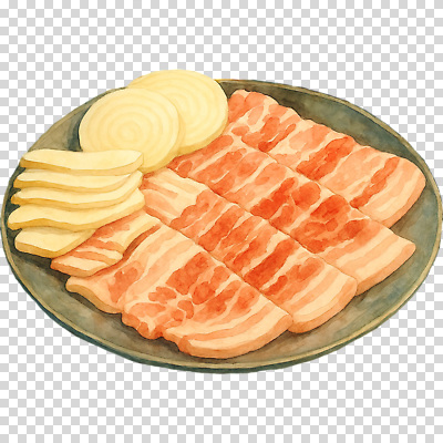 식기 아시아 음식 컨셉 채소 식재료 돼지고기 파일형식 삼겹살 육류 양파 구이 식사 요리 접시 준비 맛 한국 신선 재료 슬라이스 편집이미지 PNG
