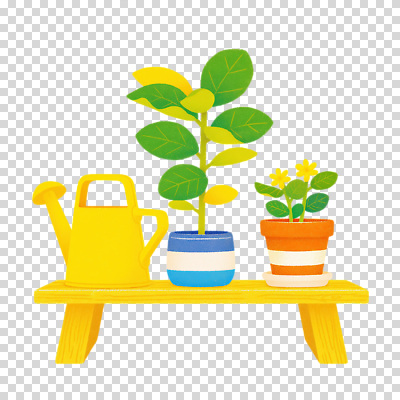 식물 편집이미지 화분 화초 여유 자연 인테리어 노란색 물뿌리개 성장 원예 PNG 디자인 감정 컬러 취미 생태계 파일형식