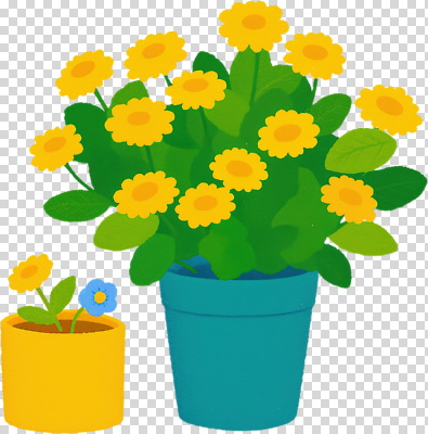 식물 편집이미지 디자인 꽃 화분 잎 자연 장식 파란색 노란색 정원 봄 PNG 밝은색 계절 컬러 생태계 파일형식