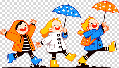 편집이미지 어린이 컬러 우산 친구 달리기 즐거움 우비 PNG 놀기 천진난만 걸기 옷 감정 컨셉 관계 모션 사람 파일형식