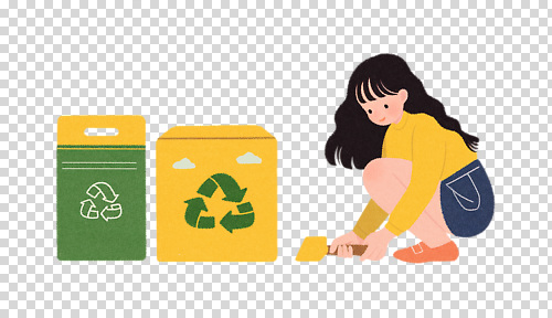 편집이미지 여자 일상 생활 노란색 자연보호 재활용 쓰레기 청소 에코 친환경 분리수거 자원 PNG 분리배출 컬러 자연 사람 라이프 환경 보호 파일형식