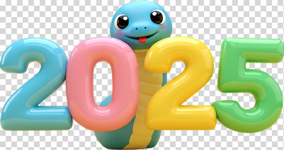 편집이미지 캐릭터 디자인 컬러 장식 숫자 귀여움 축하 뱀 즐거움 풍선 애니메이션 PNG 긍정적 생동감 2025년 문자 감정 컨셉 파충류 연도 파일형식