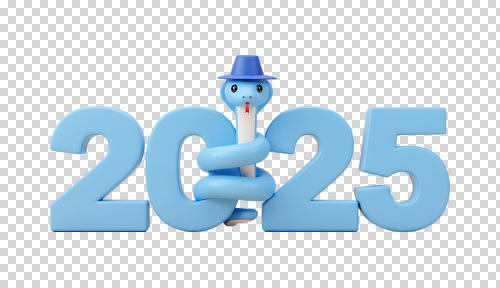 편집이미지 캐릭터 모자 디자인 새해 장식 파란색 숫자 귀여움 축하 뱀 애니메이션 PNG 생동감 2025년 문자 잡화 컬러 컨셉 파충류 연도 파일형식