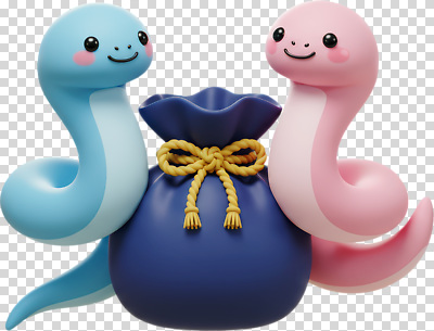 편집이미지 캐릭터 디자인 리본 분홍색 웃음 장식 파란색 컬러풀 장난감 귀여움 표현 뱀 주머니 애니메이션 PNG 아기자기 컬러 컨셉 파충류 표정 파일형식