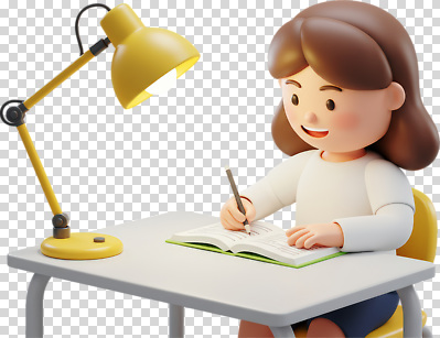 학생 여자 교육 컬러 가구 컨셉 비즈니스 문구용품 조명 감각 파일형식 여학생 공책 책상 램프 문자 학습 편안함 집중 방 노란색 사무실 기록 캐릭터 작업 PNG 편집이미지
