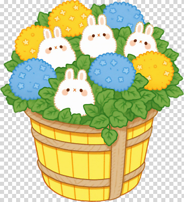 편집이미지 캐릭터 꽃 리본 자연 부활절 장식 파란색 노란색 바구니 귀여움 정원 주황색 토끼 애니메이션 PNG 식물 기념일 컬러 컨셉 포유류 반려동물 생태계 파일형식