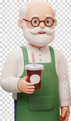 편집이미지 캐릭터 손 할아버지 음료 미소 누끼 사람 앞치마 카페 분위기 고객 즐거움 서비스 PNG 노년 남자 감정 컨셉 표정 신체부위 상점 파일형식