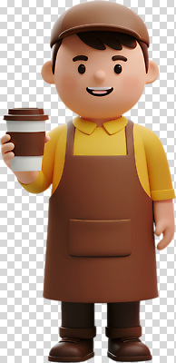 편집이미지 캐릭터 디자인 커피 음료 따뜻함 미소 누끼 카페 분위기 만화 고객 서비스 바리스타 아르바이트 PNG 직업 컨셉 표정 상점 파일형식