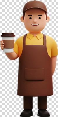 편집이미지 캐릭터 커피 음료 대화 미소 누끼 일상 갈색 노란색 귀여움 앞치마 카페 고객 직원 오브젝트 서비스 PNG 컬러 컨셉 표정 말하기 라이프 상점 파일형식