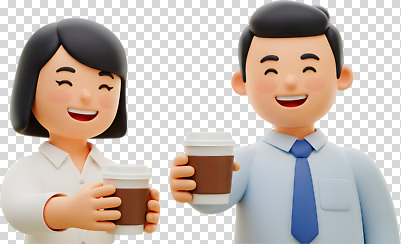 편집이미지 캐릭터 행복 커피 직장 대화 미소 웃음 누끼 사람 만남 동료 즐거움 장면 성별 PNG 소통 친목 감정 음료 컨셉 회사 관계 표정 말하기 파일형식