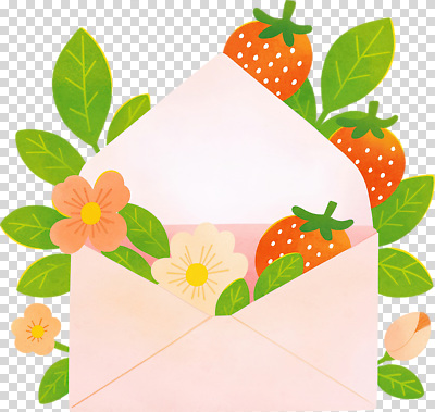 식물 컬러 컨셉 과일 봉투 우편물 생태계 파일형식 우편봉투 꽃 딸기 디자인 자연 선물 장식 그래픽 그림 분홍색 신선 귀여움 편집이미지 PNG