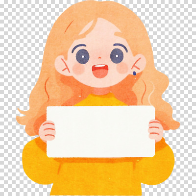 편집이미지 캐릭터 긴머리 행복 감정 종이 밝음 웃음 소녀 노란색 표현 만화 스웨터 그림 PNG 헤어스타일 여자 어린이 컬러 상의 표정 파일형식