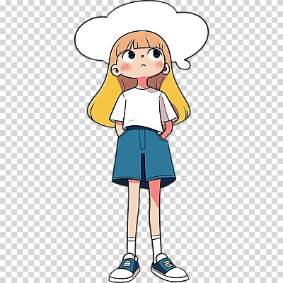 편집이미지 캐릭터 헤어스타일 어린이 티셔츠 반바지 상상 표정 소녀 여름 귀여움 꿈 청바지 만화 PNG 계절 여자 컨셉 셔츠 바지 사람 파일형식