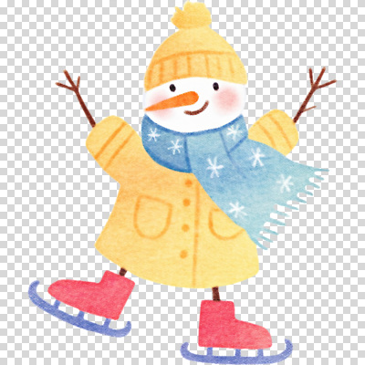 자연요소 계절 감정 스포츠용품 컬러 스포츠시설 날씨 목도리 그림 파일형식 눈사람 겨울 스케이트 노란색 스카프 즐거움 캐릭터 눈 놀이 스케이트장 초상화 편집이미지 PNG