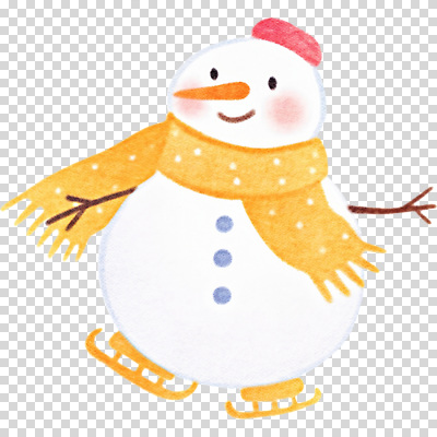 자연요소 계절 감정 스포츠용품 컬러 컨셉 날씨 표정 목도리 파일형식 눈사람 겨울 스케이트 즐거움 스카프 노란색 모션 행복 눈 얼음 해맑음 귀여움 편집이미지 PNG