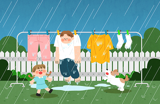 옷 행복 어린이 무지개 일러스트 가족 놀이 날씨 웃음 반려동물 귀여움 정원 물방울 강아지 빨래 빗자루 장면 건조대 놀기 국내일러스트 AI파일 자연요소 동물 감정 컨셉 가사 관계 모션 건조 표정 사람 개 청소도구 파일형식 벡터