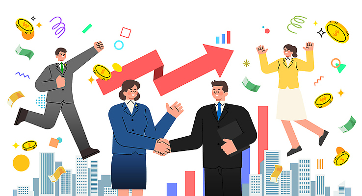 손 여자 남자 일러스트 비즈니스 성공 그래프 협력 아이디어 세로 경제 에너지 성장 변화 계약 기회 투자 전략 구성 국내일러스트 AI파일 컨셉 사람 신체부위 파일형식 벡터