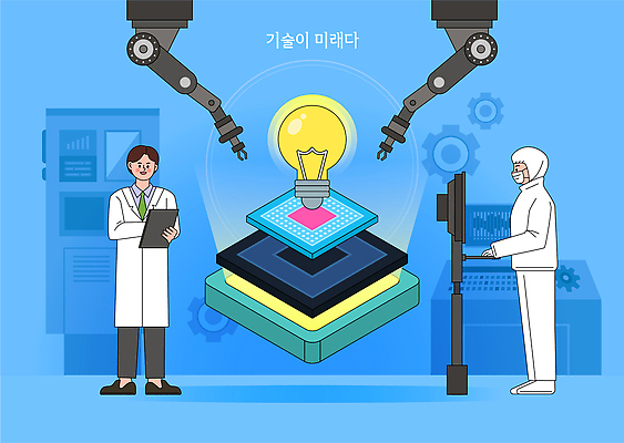 디자인 산업 일러스트 전구 미래 협력 설계 기술 실험 자료 기계 작업 발전 연구원 사이버 로봇 혁명 자동화 AI_인공지능 국내일러스트 AI파일 직업 컨셉 파일형식 벡터