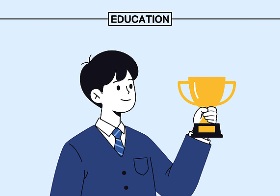 학생 교육 남학생 일러스트 성공 학습 경쟁 기쁨 발표 수면 결과 트로피 노력 표창 순간 자부심 국내일러스트 AI파일 남자 감정 무기 컨셉 물 상_우승 파일형식 벡터