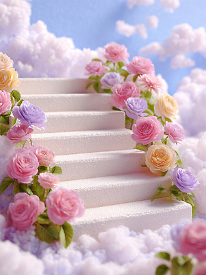 JPG 구름 편집이미지 디자인 꽃 예술 컬러 자연 풍경 장식 장미 계단 촬영 화사함 상큼 조화 뷰티풀 편집실사 AI컴퓨터그래픽 AI콘텐츠 자연요소 식물 컨셉 CG 생태계 파일형식