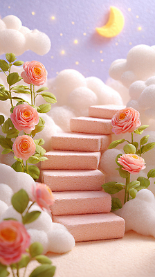 JPG 구름 편집이미지 꽃 분홍색 자연 하늘 풍경 장식 장미 계단 정원 꿈 부드러움 조화 단계 뷰티풀 편집실사 AI컴퓨터그래픽 AI콘텐츠 자연요소 식물 컬러 감각 CG 생태계 파일형식