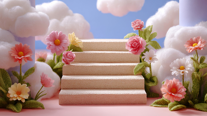 JPG 구름 편집이미지 꽃 자연 풍경 장식 여름 계단 정원 분위기 화사함 조화 뷰티풀 Pastel 편집실사 AI컴퓨터그래픽 AI콘텐츠 자연요소 식물 계절 컨셉 CG 생태계 파일형식