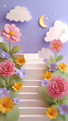 JPG 구름 편집이미지 디자인 꽃 백그라운드 자연 하늘 장식 계단 페이퍼아트 신비 공예 달빛 뷰티풀 색감 편집실사 AI컴퓨터그래픽 AI콘텐츠 자연요소 식물 컨셉 취미 달 CG 생태계 파일형식