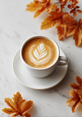 JPG 편집이미지 여유 커피 음료 잎 자연 탁자 나뭇잎 따뜻함 주황색 식사 카페 가을 그림 브런치 라떼 편집실사 AI포토 AI콘텐츠 식물 계절 감정 컬러 가구 상점 CG 생태계 파일형식