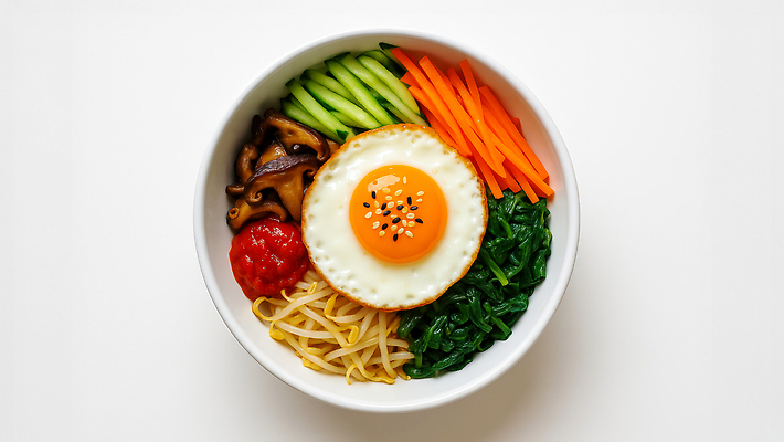 JPG 편집이미지 한식 컬러 채소 반찬 계란 식사 버섯 전통음식 쌀 고추장 맛 계란프라이 비빔밥 건강식 편집실사 AI포토 AI콘텐츠 전통 음식 컨셉 곡류 알 양념 계란요리 CG 파일형식