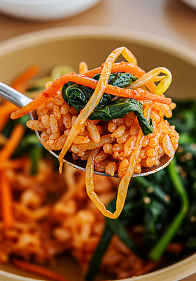 JPG 모양 편집이미지 한식 컬러 채소 반찬 요리 숟가락 식사 고추장 맛 준비 비빔밥 쌀밥 건강식 편집실사 AI포토 AI콘텐츠 음식 컨셉 밥 수저 양념 CG 파일형식