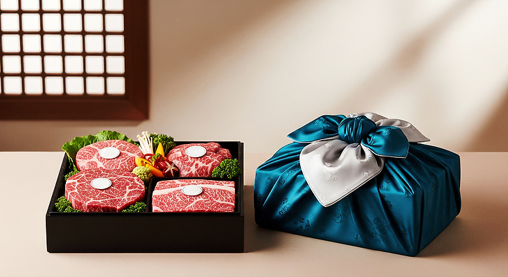 JPG 편집이미지 음식 육류 선물 요리 축하 상차림 색감 전통포장 한우세트 홈파티 편집실사 AI포토 AI콘텐츠 컨셉 식재료 포장 파티 소고기 CG 파일형식