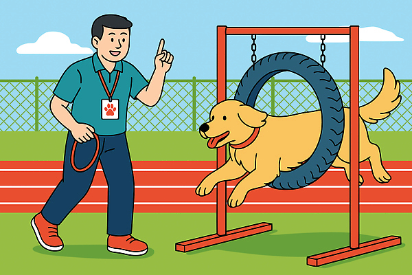 반려견 스포츠 일러스트 모션 레저 협력 반려동물 운동장 도전 강아지 장애물 연습 즐거움 코스 목줄 뛰어넘기 국내일러스트 AI파일 동물 감정 스포츠시설 공간 개 넘기 파일형식 벡터 반려용품