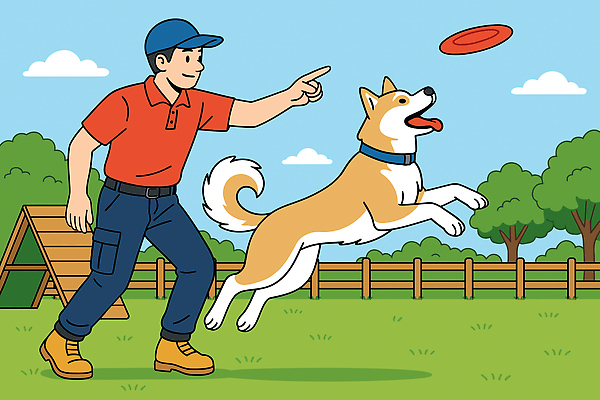 동물 공원 남자 일러스트 모션 자연 놀이 대화 취미 친구 반려동물 운동 점프 강아지 연습 즐거움 밝은색 사냥견 프리스비 국내일러스트 AI파일 공공시설 감정 관계 건강 말하기 사람 개 생태계 원반던지기 파일형식 벡터