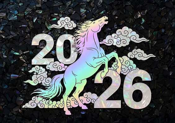 JPG 동물 구름 편집이미지 디자인 상징 새해 풍경 컬러풀 축제 별자리 말_동물 연도 모던 자개 2026년 이미지편집 AI컴퓨터그래픽 AI콘텐츠 자연요소 컬러 포유류 전통공예 파일형식