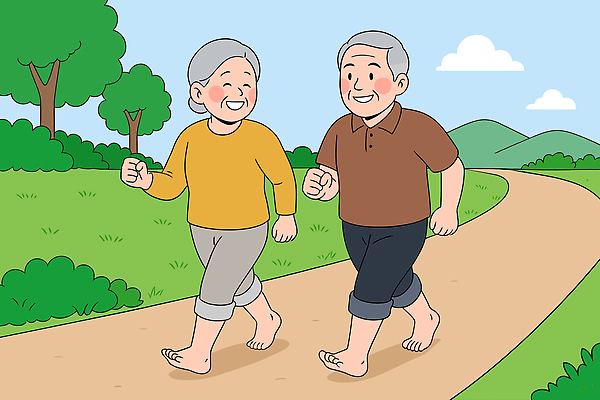 커플 할아버지 노년 행복 할머니 일러스트 자연 웃음 일상 노후 운동 걷기 손잡기 산책 언덕 시골길 국내일러스트 AI파일 여자 남자 감정 길 관계 모션 휴식 표정 건강 성인 라이프 생태계 파일형식 벡터