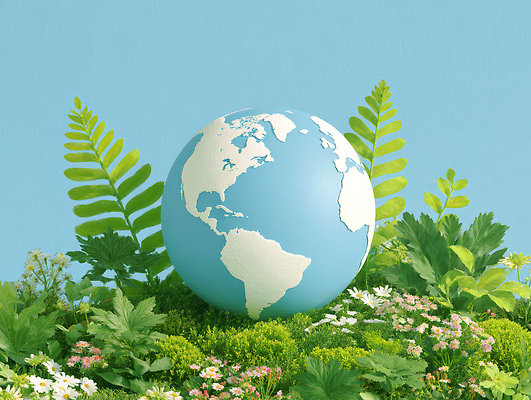 JPG 식물 편집이미지 꽃 지구 자연 잔디 초원 초록색 세계 지구본 평화 환경 생태계 조화 청정 편집3D AI컴퓨터그래픽 AI콘텐츠 컬러 컨셉 3D 파일형식