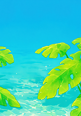 JPG 식물 바다 일러스트 자연 아침 풍경 해변 초록색 여름 빛 햇빛 태양 평화 수중동물 원근감 수면 수조 열대식물 온도 조화 국내일러스트 AI일러스트 AI콘텐츠 주간 자연요소 동물 계절 뷰포인트 컬러 컨셉 물 생태계 파일형식