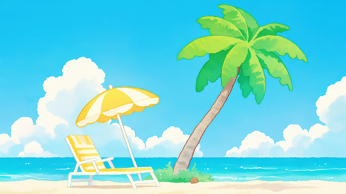 JPG 구름 모래 파도 바다 의자 일러스트 자연 하늘 휴식 열대 풍경 취미 해변 초록색 여름 일출 선탠 열대나무 국내일러스트 AI일러스트 AI콘텐츠 자연요소 나무 계절 컬러 가구 컨셉 노을 생태계 파일형식