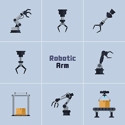 산업 일러스트 설계 기술 그래픽 기계 장비 작업 구출 제조 로봇 시스템 팔 공학 혁명 기능 자동화 조작 팔꿈치 효율 국내일러스트 AI파일 교육 컨셉 신체부위 도움 파일형식 벡터
