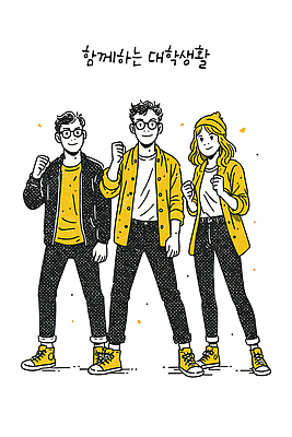 PSD 옷 문화 일러스트 모션 함께함 표정 웃음 일상 친구 노란색 유행 캠퍼스라이프 힘 주먹 모임 에너지 자신감 동료 열정 유대감 국내일러스트 라이프스타일 감정 컬러 컨셉 관계 라이프 파일형식